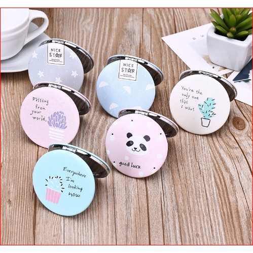 Gương trang điểm mini siêu cute cầm tay bỏ túi Hàn Quốc tiện lợi viền kim loại