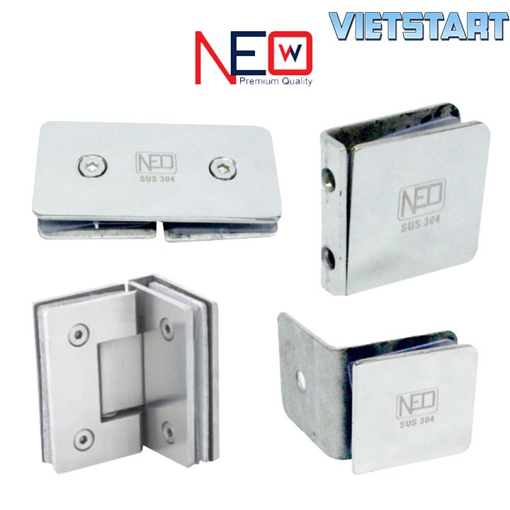 Bản lề cửa kính Inox bóng Newneo - tường 90-180°- Cửa phòng tắm- Kính dày 10-12mm