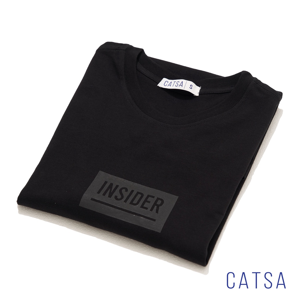 Áo thun nam đen trơn cổ tròn cotton CATSA form  regular fit in INSIDER co giãn thoáng mát ATN248