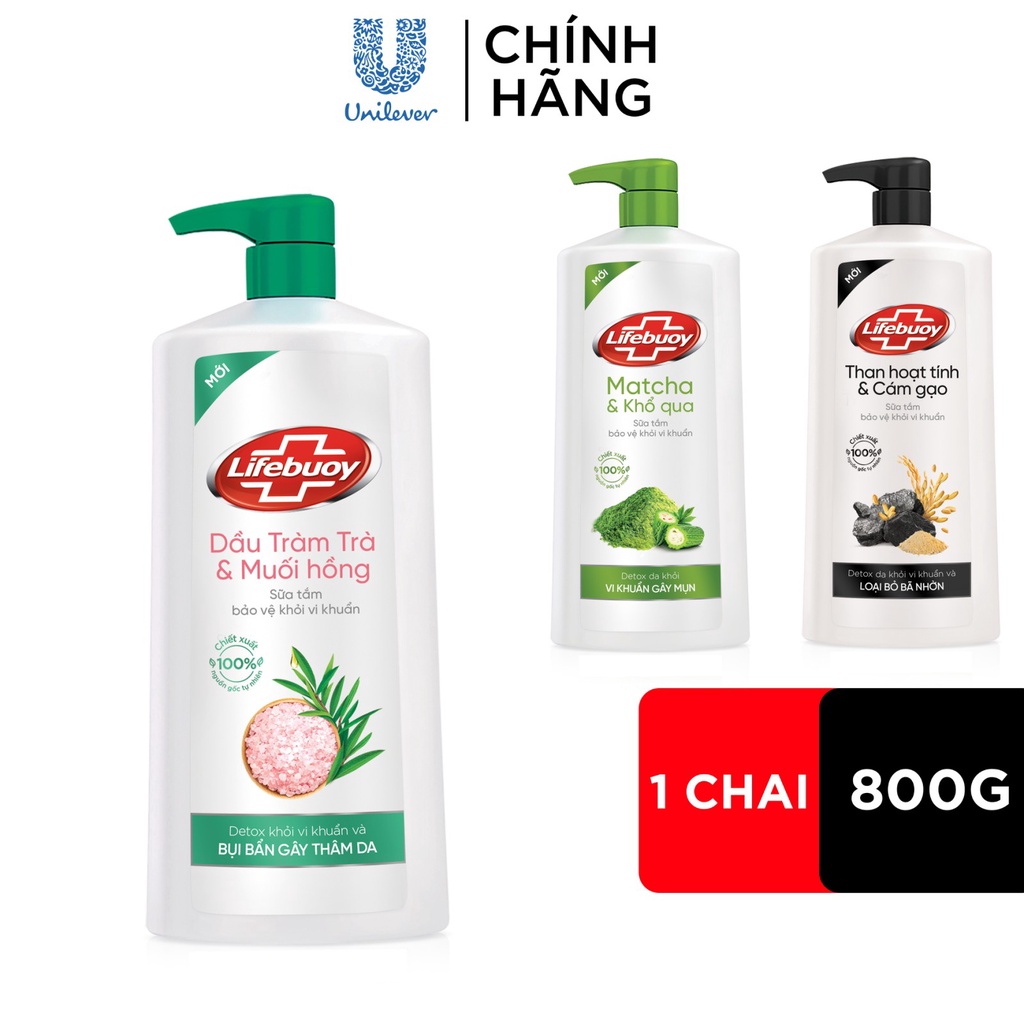 Sữa Tắm Lifebuoy 800gr Detox Và Sạch Sâu Khỏi Bụi Mịn Pm2.5 Detox 100% Từ Thiên Nhiên Diệt Khuẩn