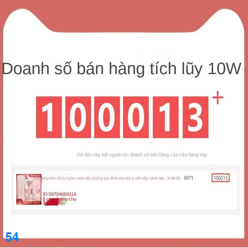 2021 ⊙Cốc thủy tinh nữ văn phòng nước trong suốt tách trà gia đình có tay cầm và nắp màu đỏ ròng