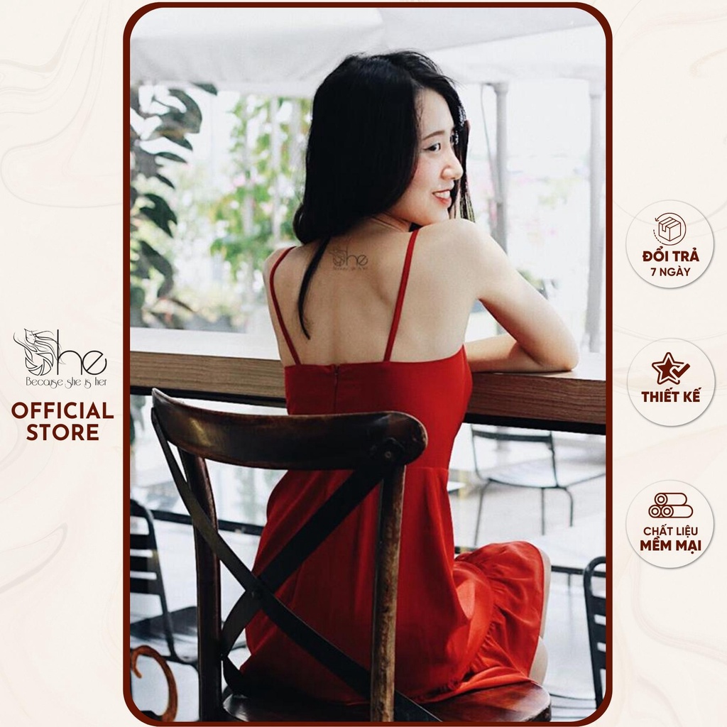 Đầm nữ Cami hai dây đi biển She, đầm hai dây ngắn mút ngực đi chơi nữ SD756