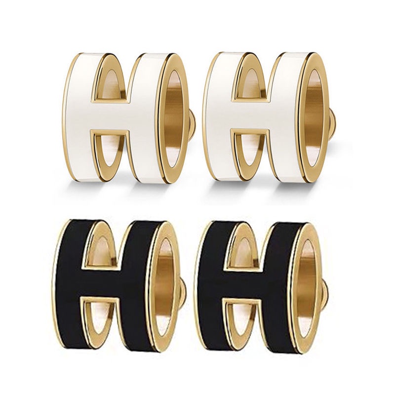 Khuyên Tai Thép Titan Lên Màu Nhanh Chữ H | Khuyên Tai Dạng Vòng Tròn Bằng Thép Không Gỉ Tráng Men Sang Trọng Nhẹ Nhàng Cho Nữ Bán Sỉ