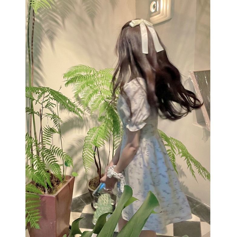 Đầm Chiffon Tay Phồng Họa Tiết Hoa Phong Cách Pháp