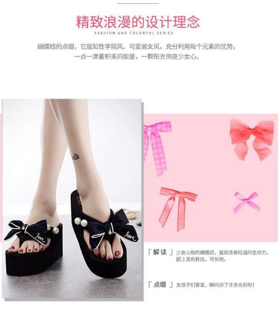 [ ẢNH THẬT ] Dép Nữ Đế Xuồng Đính Nơ Chữ Love Và Kết Châu 8cm Cao Cấp Thời Trang Hàn Quốc