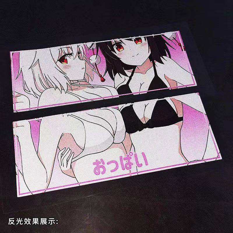 Miếng sticker hình cô gái anime JDM 2D phản quang dán trang trí cản xe chống thấm