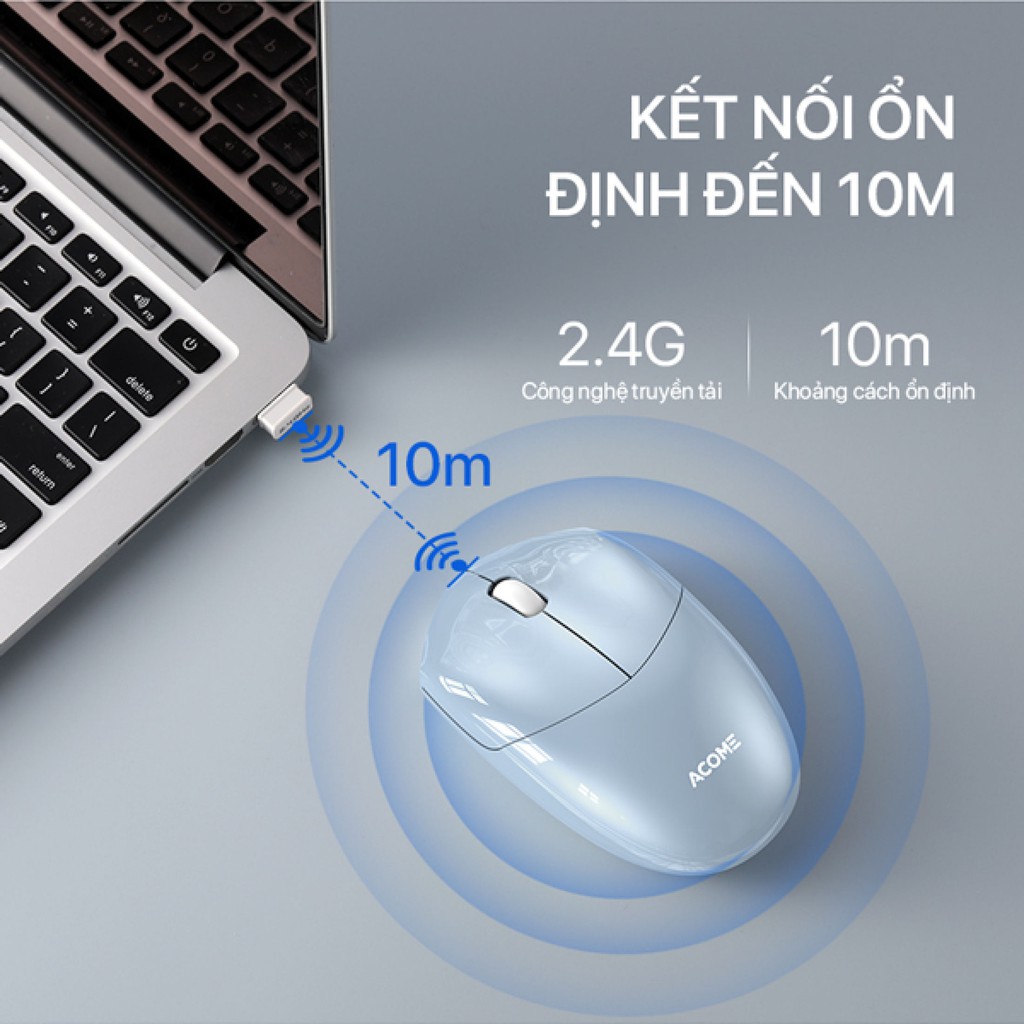 [Kèm Pin] Chuột Máy Tính Không Dây Tĩnh Âm ACOME AM200 2.4GHz