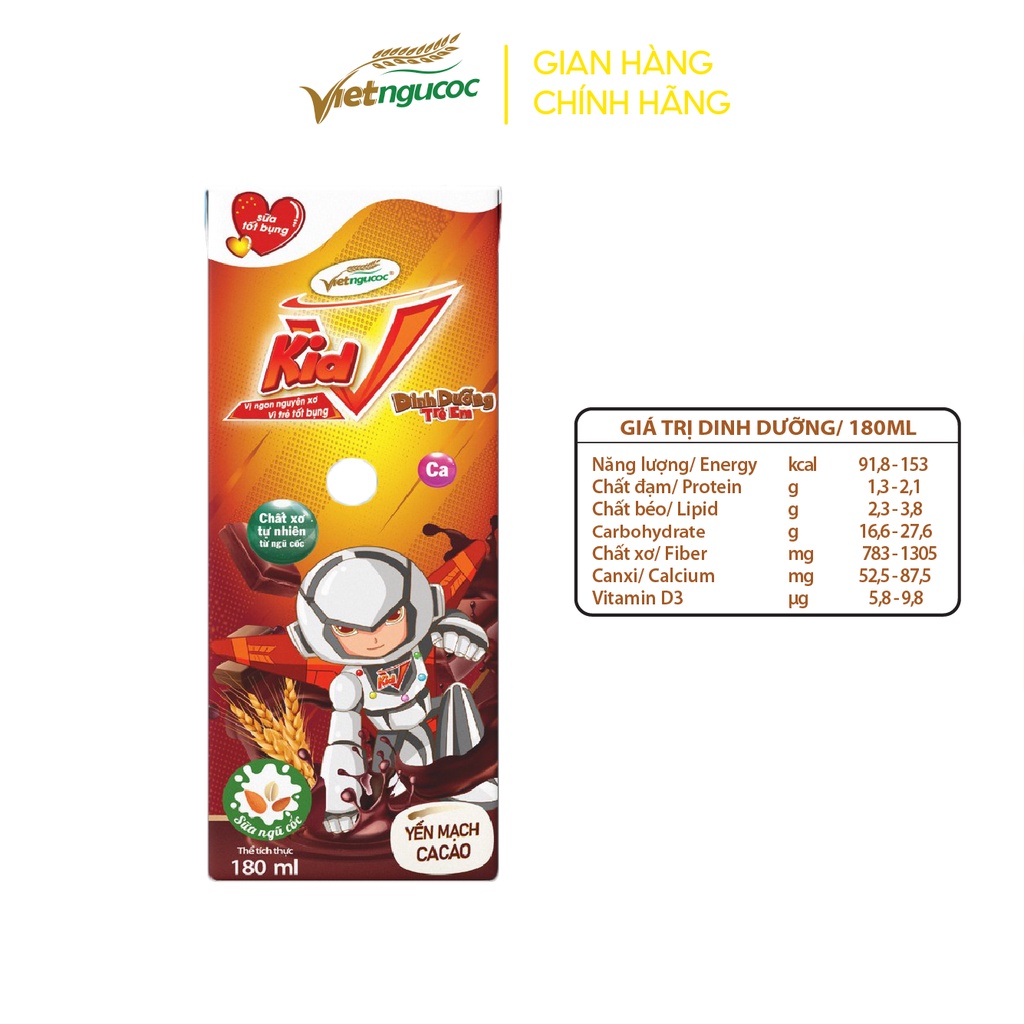 Thùng 48 hộp sữa tốt bụng V-Kid Yến mạch Cacao lốc 4 hộp - 180ml/hộp (không quà KM)