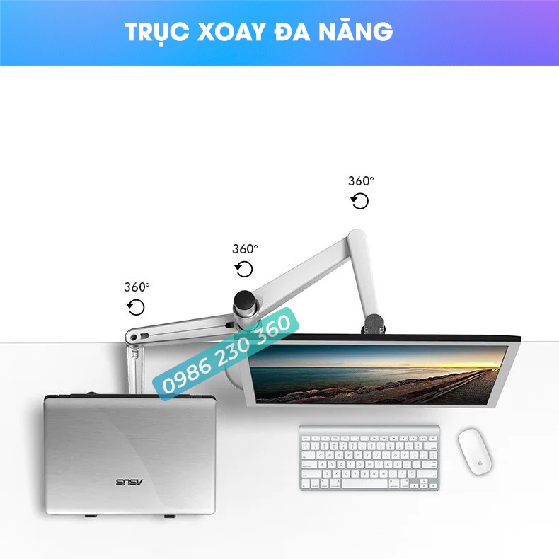 OA-7X | Giá Treo Màn Hình  24 - 27 - 32 Inch  - Kèm Tay Treo Đỡ Laptop 10 - 15.6 Inch -  Hợp Kim Nhôm Cao Cấp
