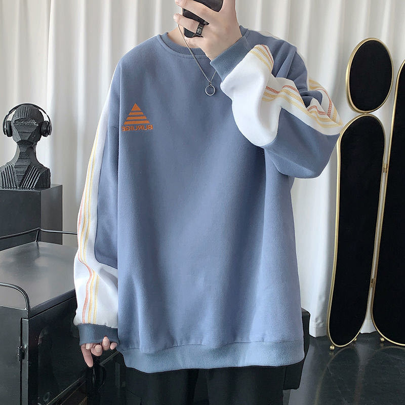 Áo sweater cổ tròn dáng rộng lót nhung phối màu phong cách hong kong thời trang mùa thu cho nam size m-4xl | BigBuy360 - bigbuy360.vn