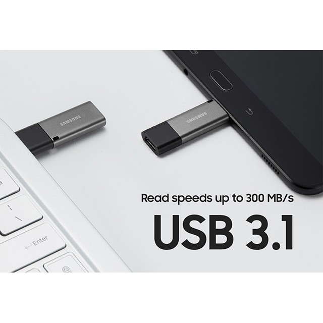 USB OTG Samsung Flash Drive DUO Plus 32GB / 64GB / 128GB / 256GB cổng USB 3.1 và Type-C 400MB/s (Xám)