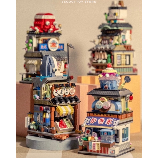 Đồ chơi xếp hình Legogi CỬA HÀNG TAKOYAKI NHÀ KEM QUÁN NHẬU NHẬT HẢI SẢN QUÁN LOZ MINI mô hình lắp ráp lắp ghép