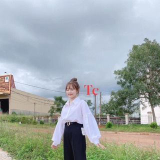 Áo sơ mi tay bồng chất lụa đẹo