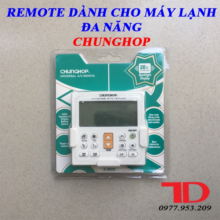 Remote máy lạnh, điều khiển đa năng CHUNGHOP K650E, điều khiển máy lạnh CHUNGHOP K650E