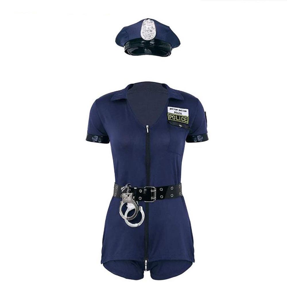 Halloween Cosplay Women Ladies Sexy Police Officer Cop Uniform Costume Outfit Fancy Dress Blue