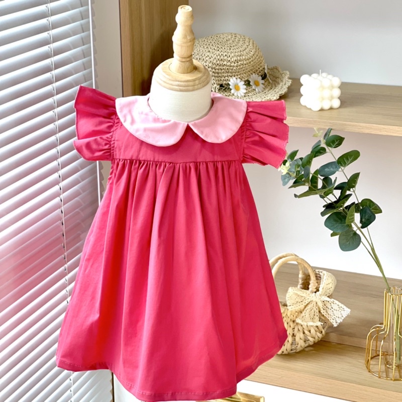 Đầm cho bé gái từ 8-26kg cổ tai thỏ màu hồng tươi tắn đáng yêu - TRASUAOI D004