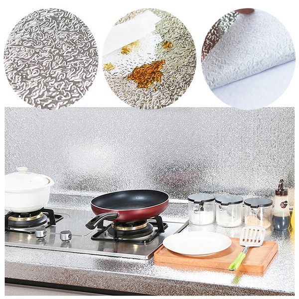 giấy bạc dán bếp cách nhiệt, miếng decal dán tường nhà bếp chống thấm bền đẹp