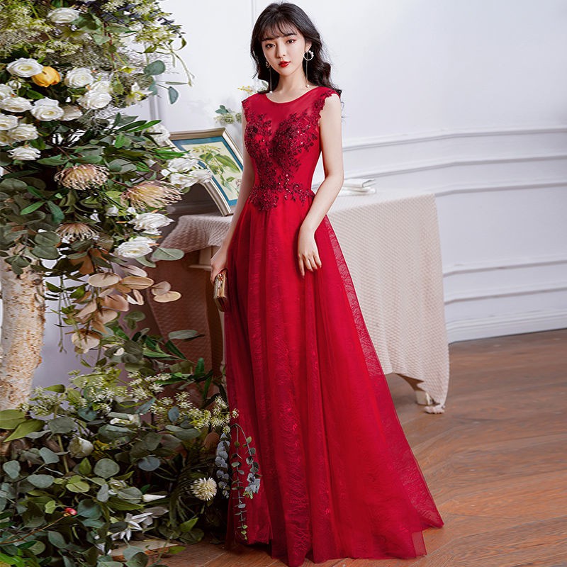 đẹp bán trướcrượu vang đỏ váy cô dâu 2021 đám cưới mùa hè mới đính hôn cửa sau dạ hội thường mặc được tính khí