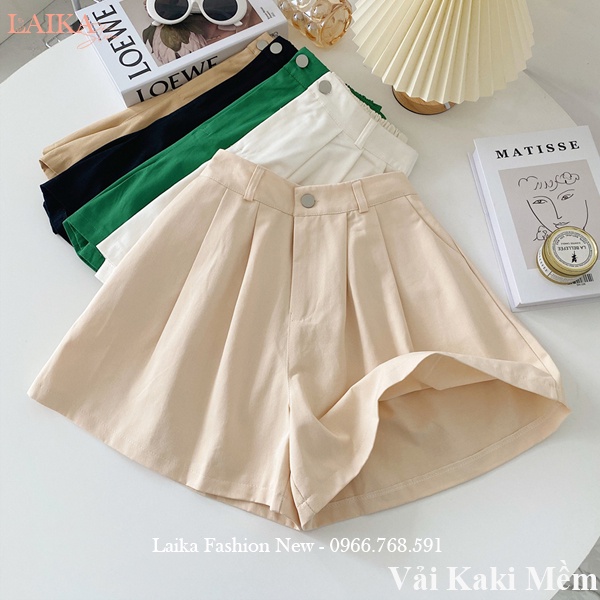 Quần đùi nữ mặc nhà vải Kaki mềm co giãn cúc cài khóa kéo thật lưng chun dáng quần short nữ ống rộng đi biển ngủ tập gym