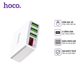 Cốc sạc củ sạc nhanh hoco c15 màn hình LCD 3 cổng usb quang phụ kiện