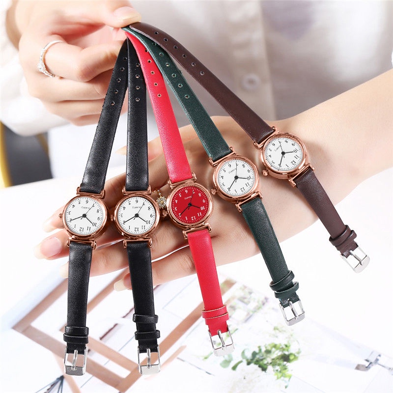 Popkozzi Đồng Hồ Dây Da Mặt Tròn Thiết Kế Tối Giản Thời Trang Cho Nữ
