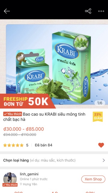 Bao cao su KRABI siêu mỏng tinh chất bạc hà