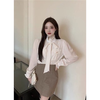 Áo sơ mi bèo cổ nơ khuy đồng siêu xinh