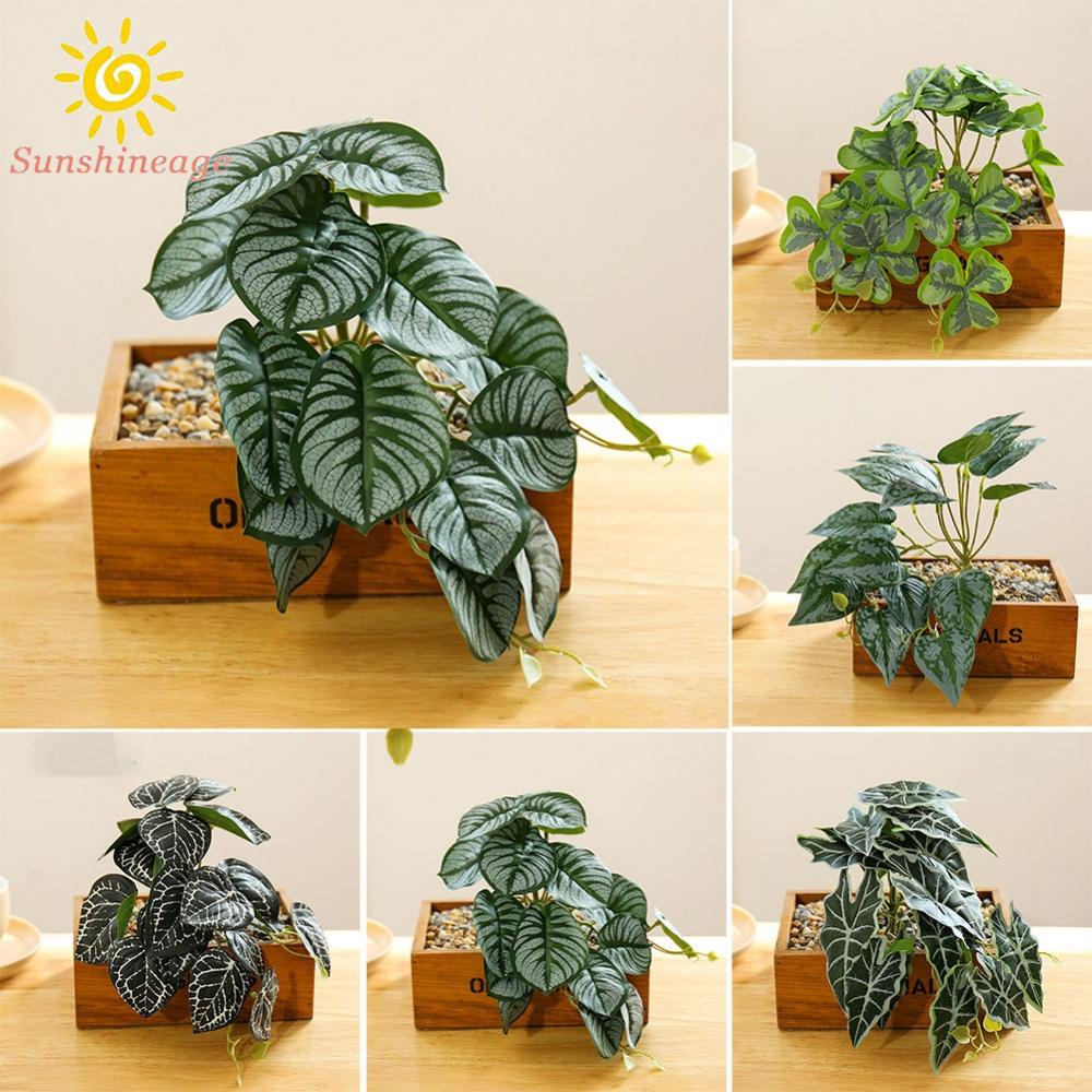 Plastic Outdoor Flower Fake False Plants Artificial Green Leaves Vivid-Grass