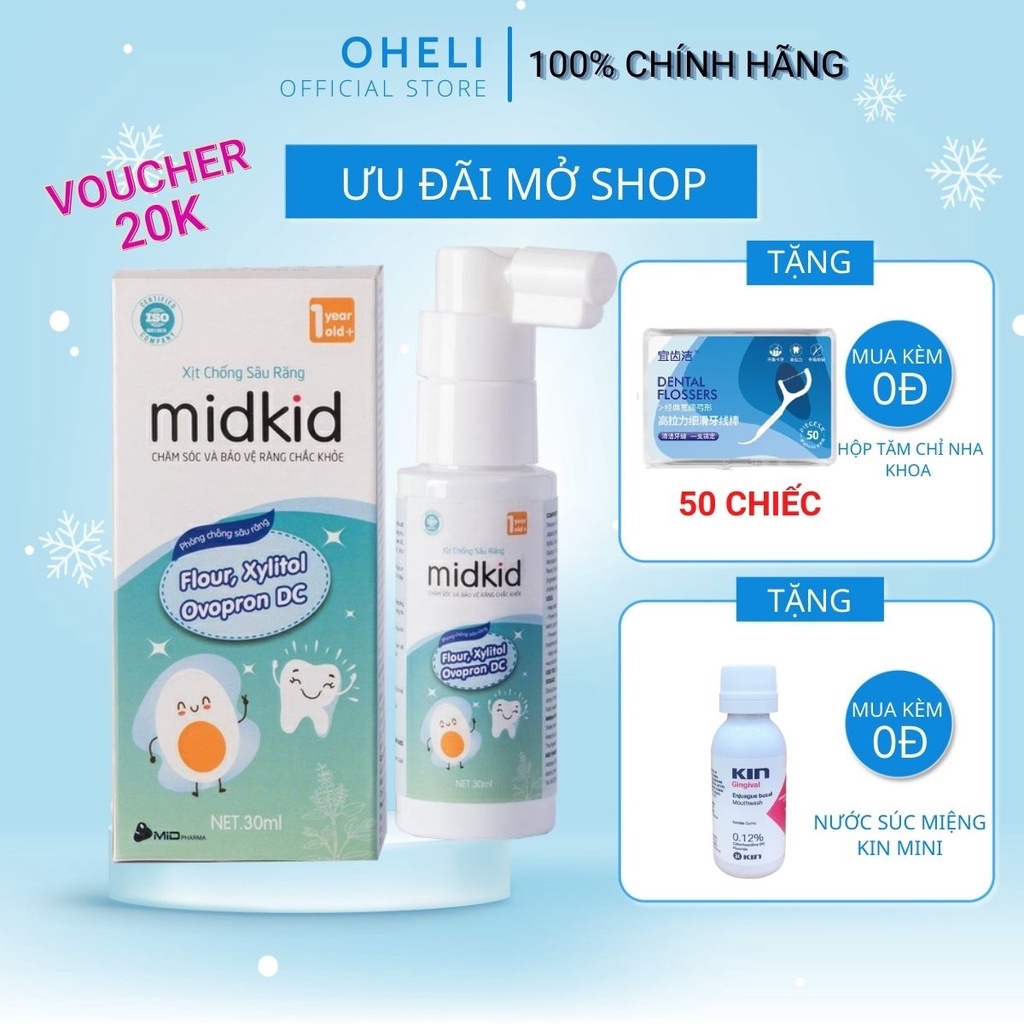 Kem Đánh Răng Dạng Xịt Chống Sâu Răng Midkid giúp bảo vệ răng miệng cho bé, không cay và có thể nuốt 30ml