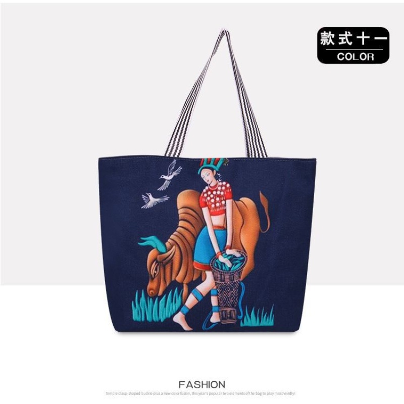 IELGY Túi Mua Sắm Đeo Vai Vải Lanh Cỡ Lớn In Họa Tiết Dân Tộc Độc Đáo Thời Trang