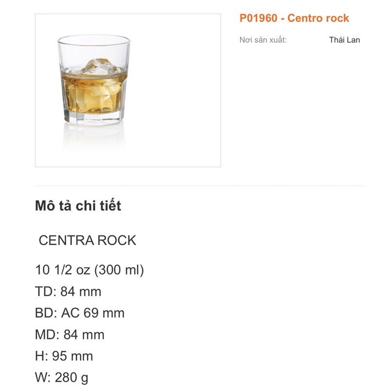 BỘ 6 LY THUỶ TINH CENTRA ROCK 300ml OCEAN THAILAND