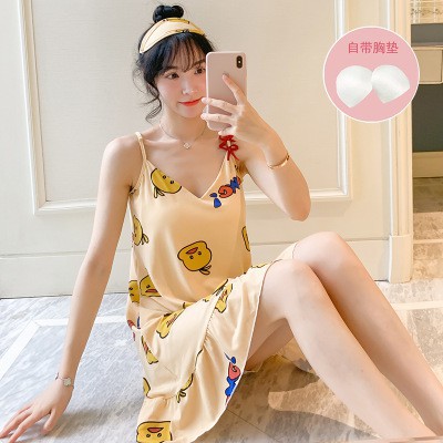 Váy ngủ cute, đầm ngủ thun 2 dây mềm mịn, thoáng mát có mút ngực kèm bịt mắt | BigBuy360 - bigbuy360.vn