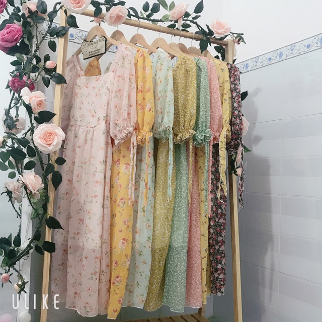 Đầm hoa cổ vuông tay phồng [Ảnh thật | BigBuy360 - bigbuy360.vn