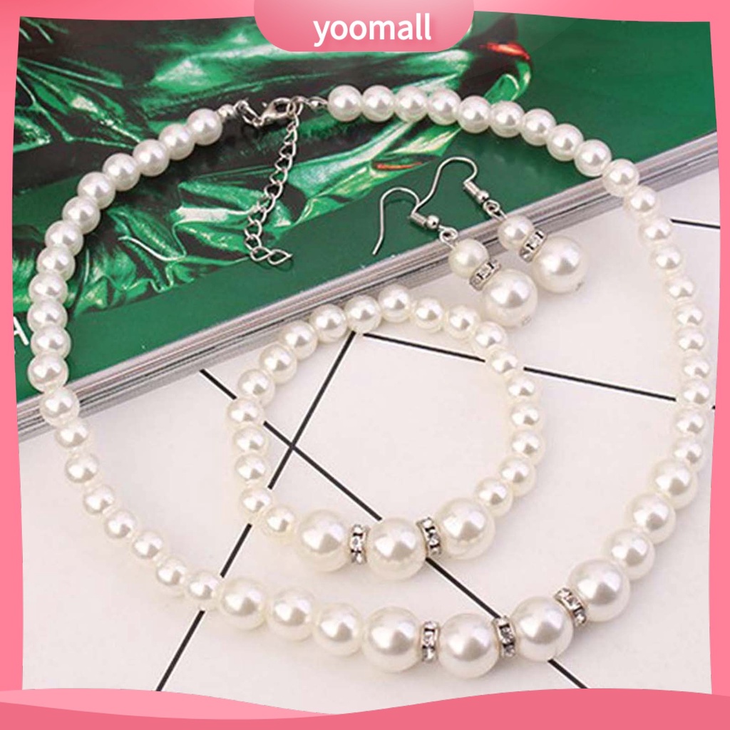 Bộ Trang Sức Đính Ngọc Trai Giả 3 Món Thiết Kế Tinh Tế Thời Trang Cho Nữ