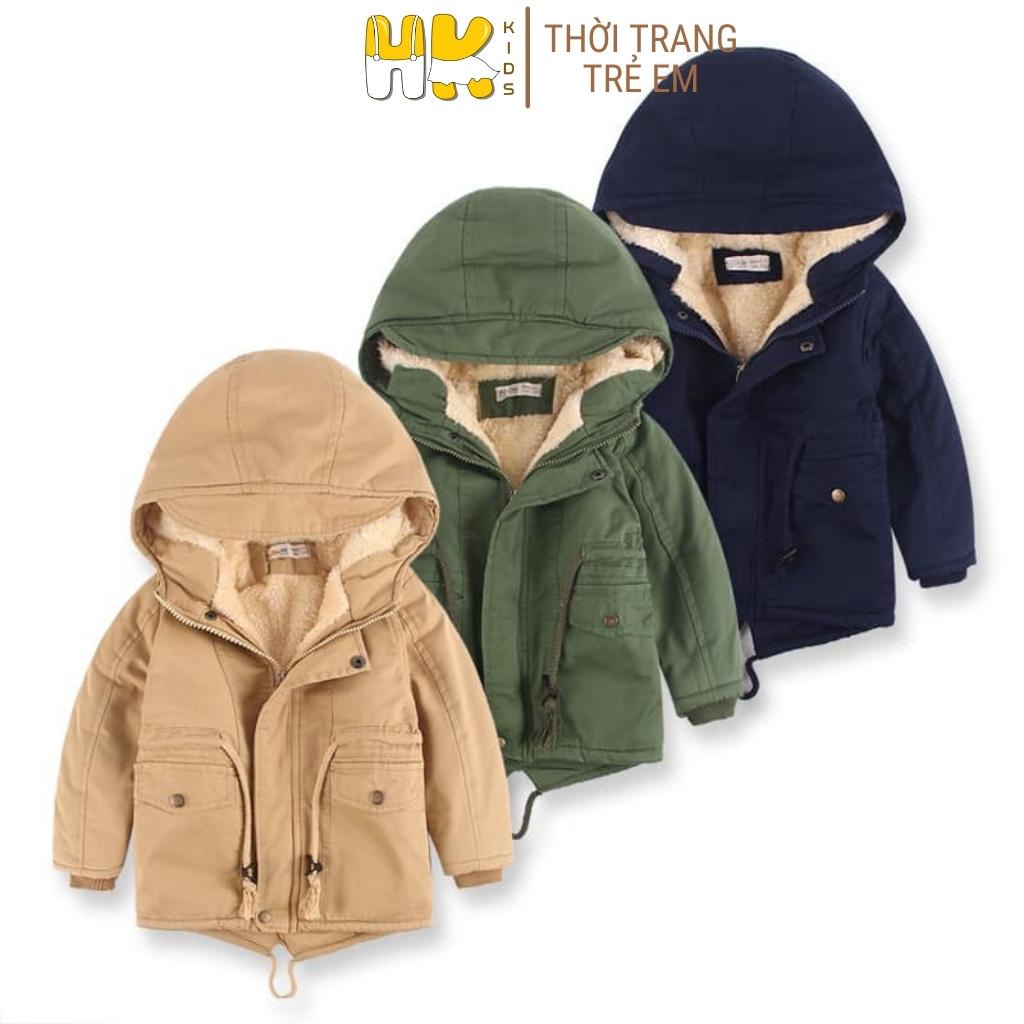 Áo PARKA cho bé từ 1 đến 14 tuổi, áo khoác dáng dài với lớp lót lông dày dặn mềm mịn siêu giữ ấm chuẩn QCCC - HK KIDS