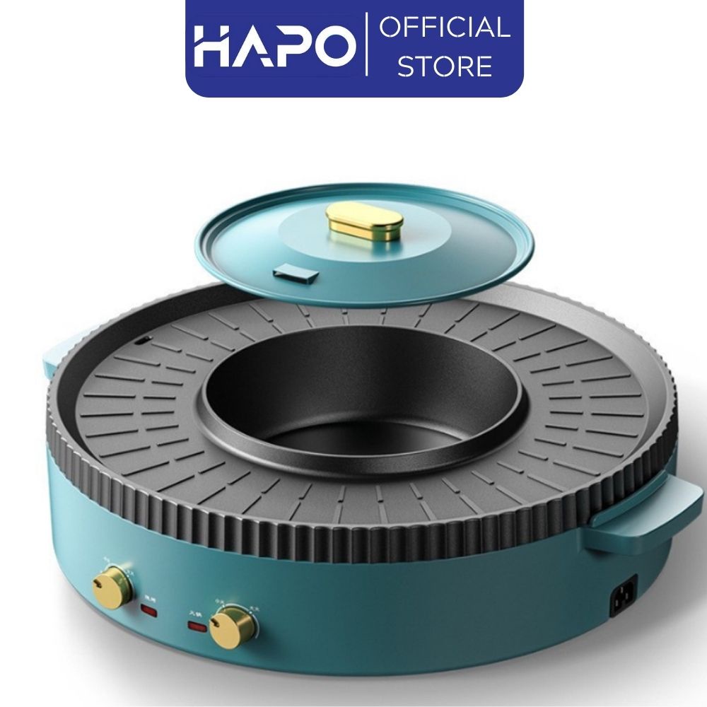 Nồi Lẩu Nướng Kết Hợp 2 Trong 1 Tiện Lợi Cho Gia Đình, Bếp Lẩu Nướng 2 Ngăn, Nồi Lẩu Đa Năng Vân Đá Vệ Sinh Dễ Dàng