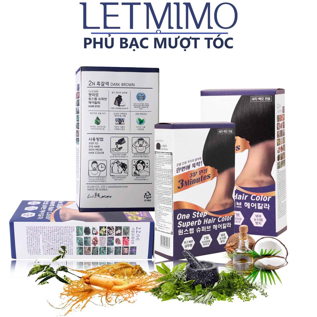 PHỦ BẠC MƯỢT TÓC 22 Thành phần Thảo Mộc LETMIMO, Tự nhuộm tại nhà, Màu Nâu Đen, Gói 20ml | BigBuy360 - bigbuy360.vn