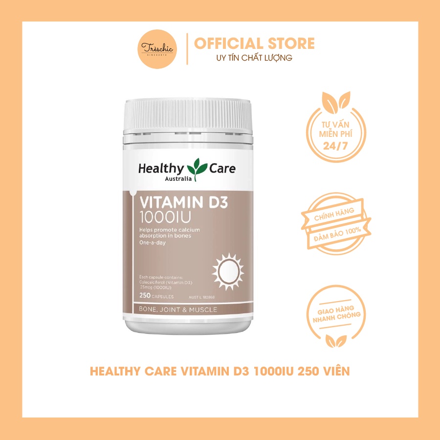 Healthy Care Vitamin D3 1000IU - Viên uống chống loãng xương