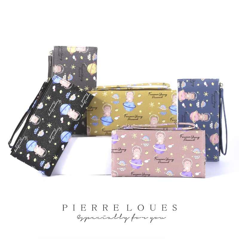 Ví dài đựng điện thoại PIERRE LOUES đa năng họa tiết gấu xinh xắn cho nữ
