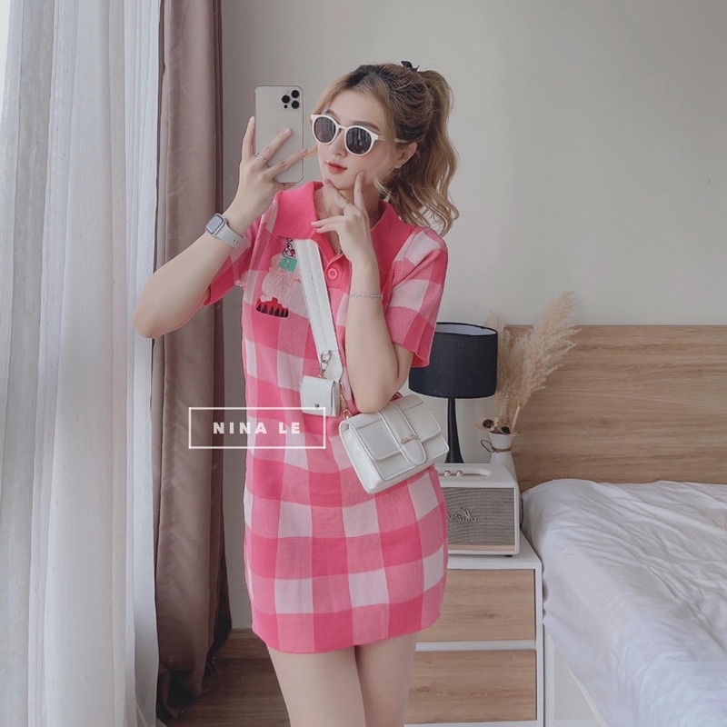 Váy suông hồng sọc mẫu chị Nina Lê ✨Lotus Shop✨