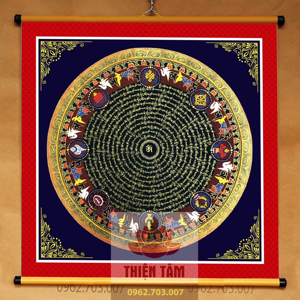 Tranh Om Mani Padme Hum Mandala  treo tường chất liệu vải phủ bóng cao cấp dày dặn