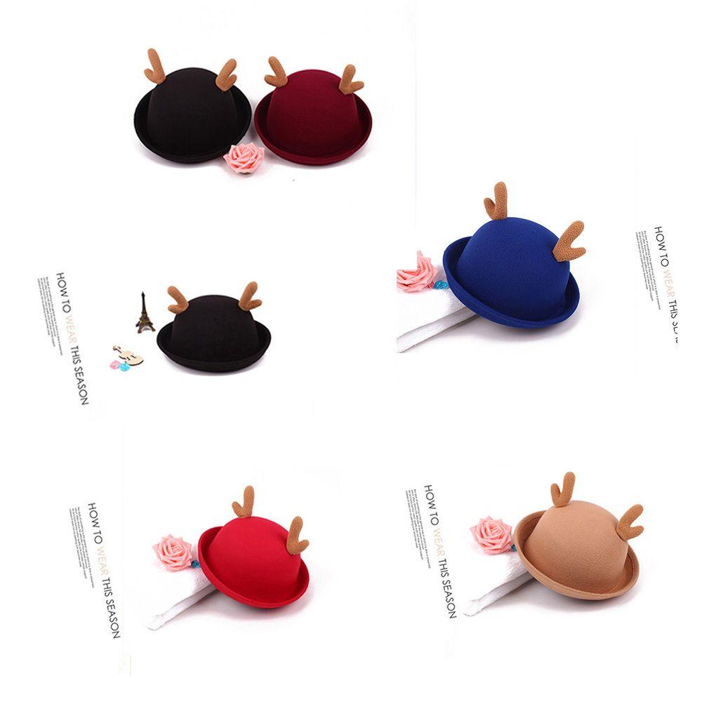 Moilyvn Mũ Bowler Mùa Đông Mềm Mại Màu Trơn Hình Sừng Hươu Đáng Yêu Trang Trọng