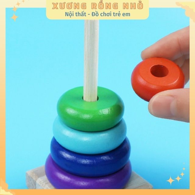 Tháp xếp chồng 7 sắc cầu vòng - đồ chơi gỗ phát triển trí tuệ -giáo cụ montessori, Xương Rồng Nhỏ
