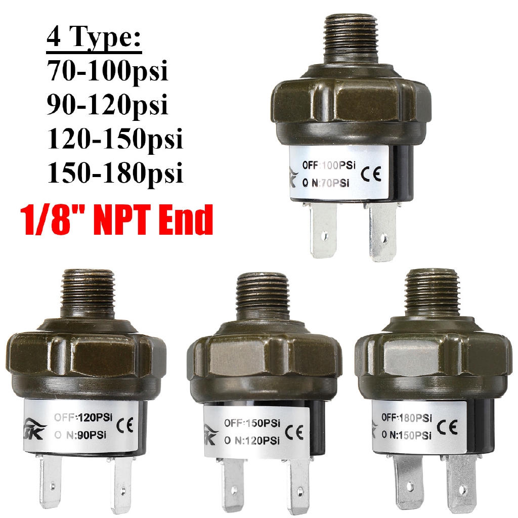 Công tắc áp suất bình nén khí NPT 1 / 8 " 70 90 100 120 150 180 PSI tiện dụng