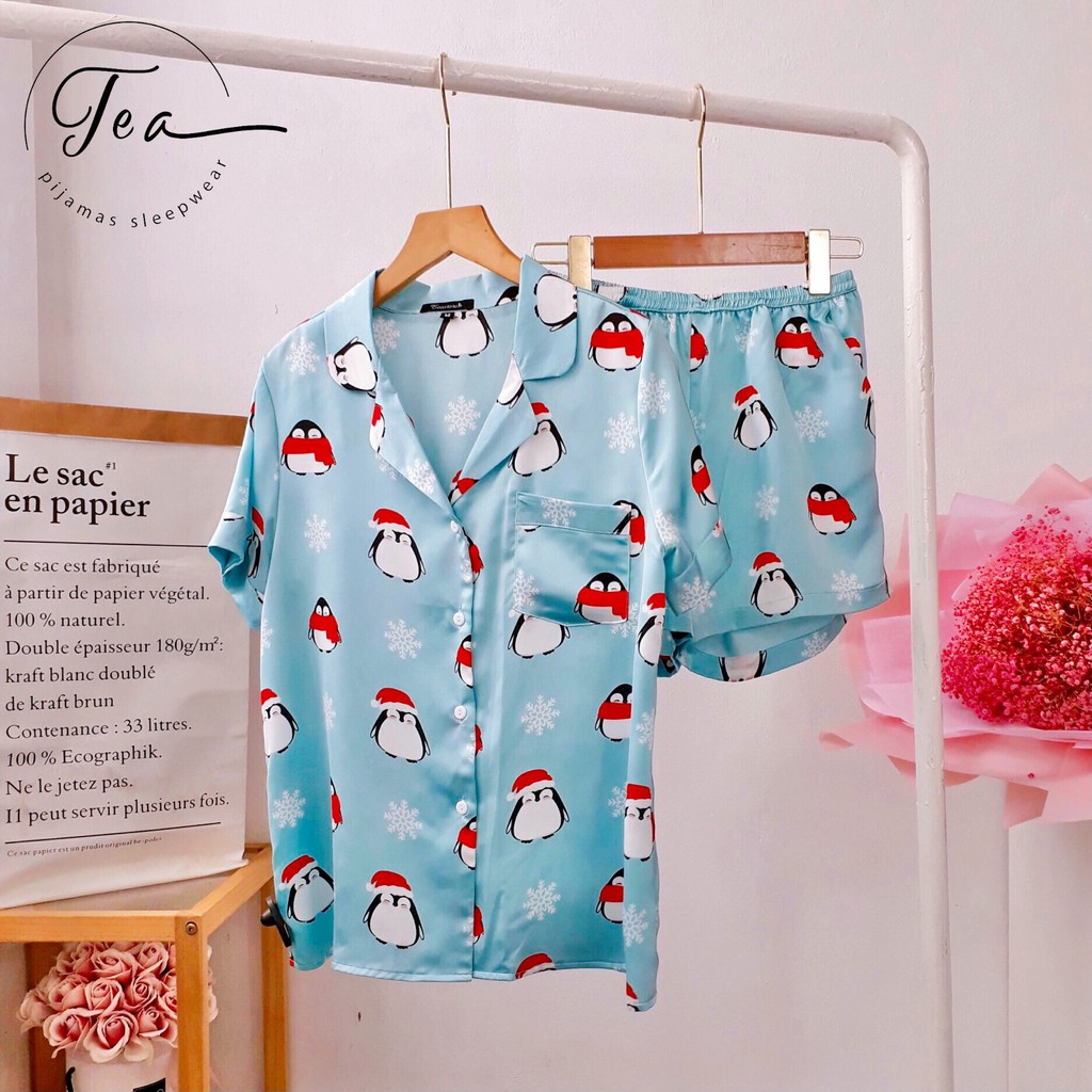 Bộ Mặc Nhà Pyjama Lụa Cộc Tea Store Họa Tiết Thỏ Đáng Yêu | BigBuy360 - bigbuy360.vn