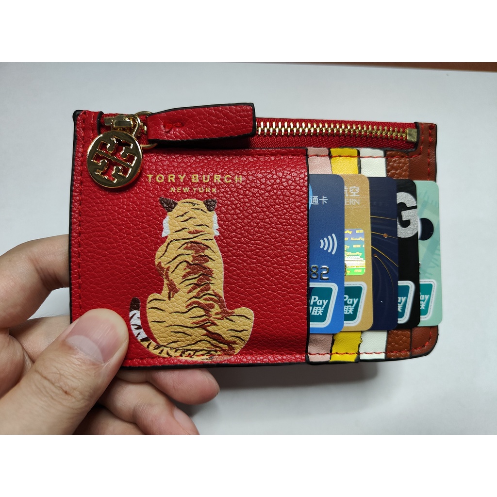 TORY BURCH Ví Nhiều Ngăn Đựng Thẻ Và Tiền Xu Đa Năng Hình Con Hổ 2022 Phong Cách Mới