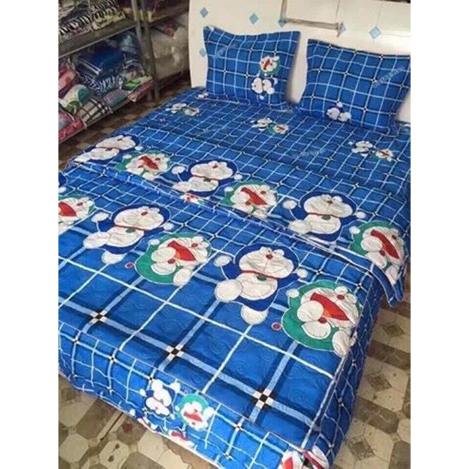 Trọn Bộ Ga Mền Gối Cotton PoLy Doremon (Mền Chần Gòn)