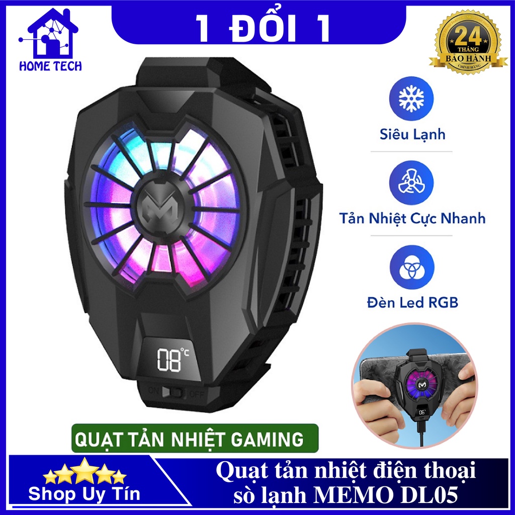 Quạt tản nhiệt điện thoại sò lạnh MEMO DL05 - Siêu lạnh, hiển thị nhiệt độ, LED RGB, Kẹp thu vào 2 chiều