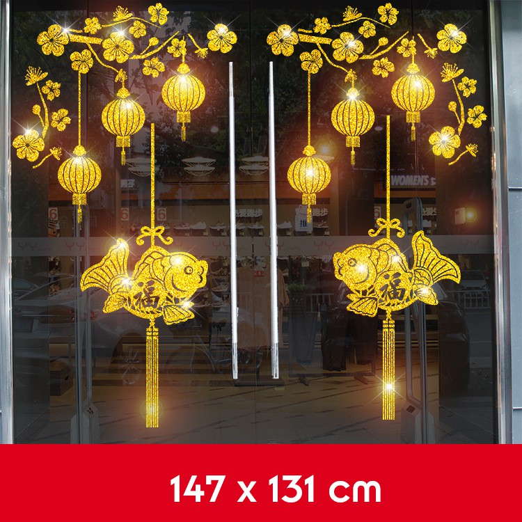 Decal Dán Kính Trang Trí Tết Nhũ Vàng