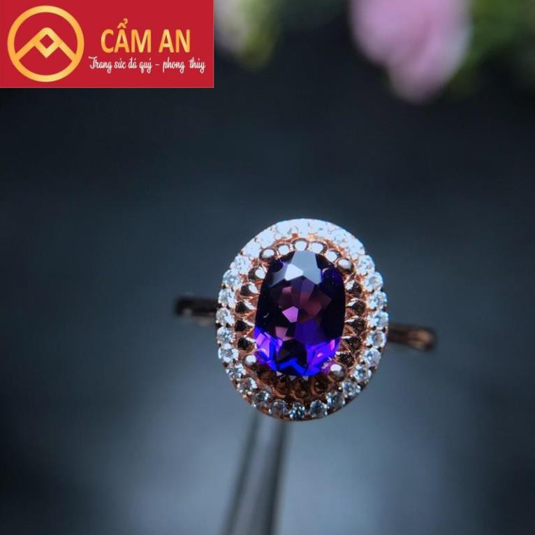 Nhẫn T.A Tím Thiên Nhiên, Lửa Mạnh, Trong, Bạc S925 - Trang sức Phong thủy Cẩm An
